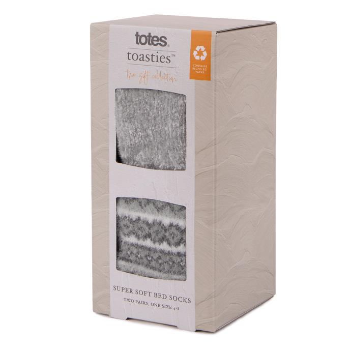 totes Ladies Fair Isle Chenille Bed Socks (Twin Pack) Grey Extra Image 2